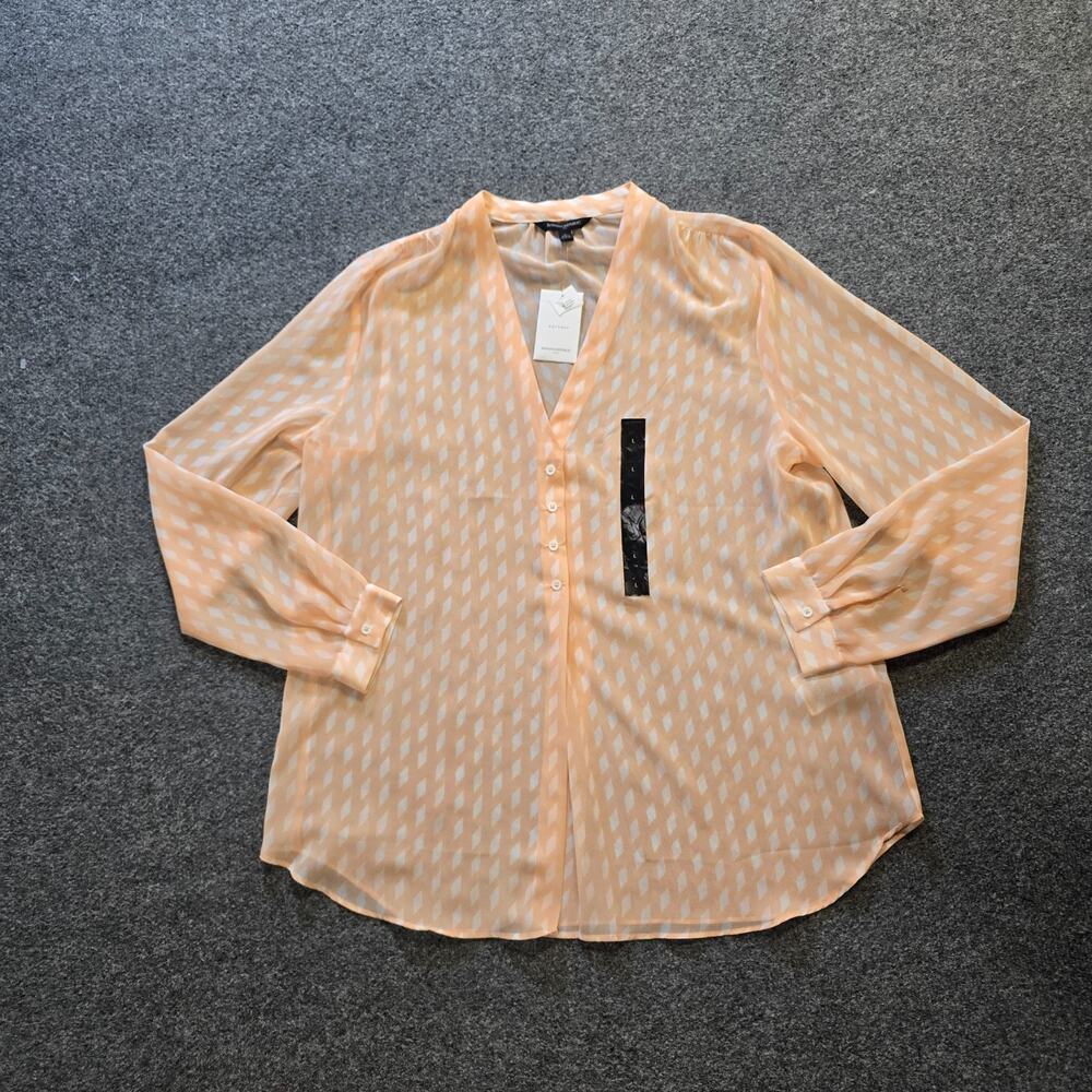 Banana Republic Top Womens Large Orange White Sheer Popover Long Sleeve Career